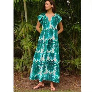 MARIE OLIVER
Kara Tiered Leaf-Print Linen Midi Dress